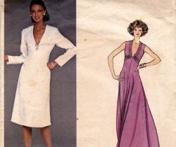 1438 VOGUE 70S TEAL TRAINA EMPIRE FLARE DEEP V DRESS LENGTHS SLEEVES OR NOT PATTERN 12